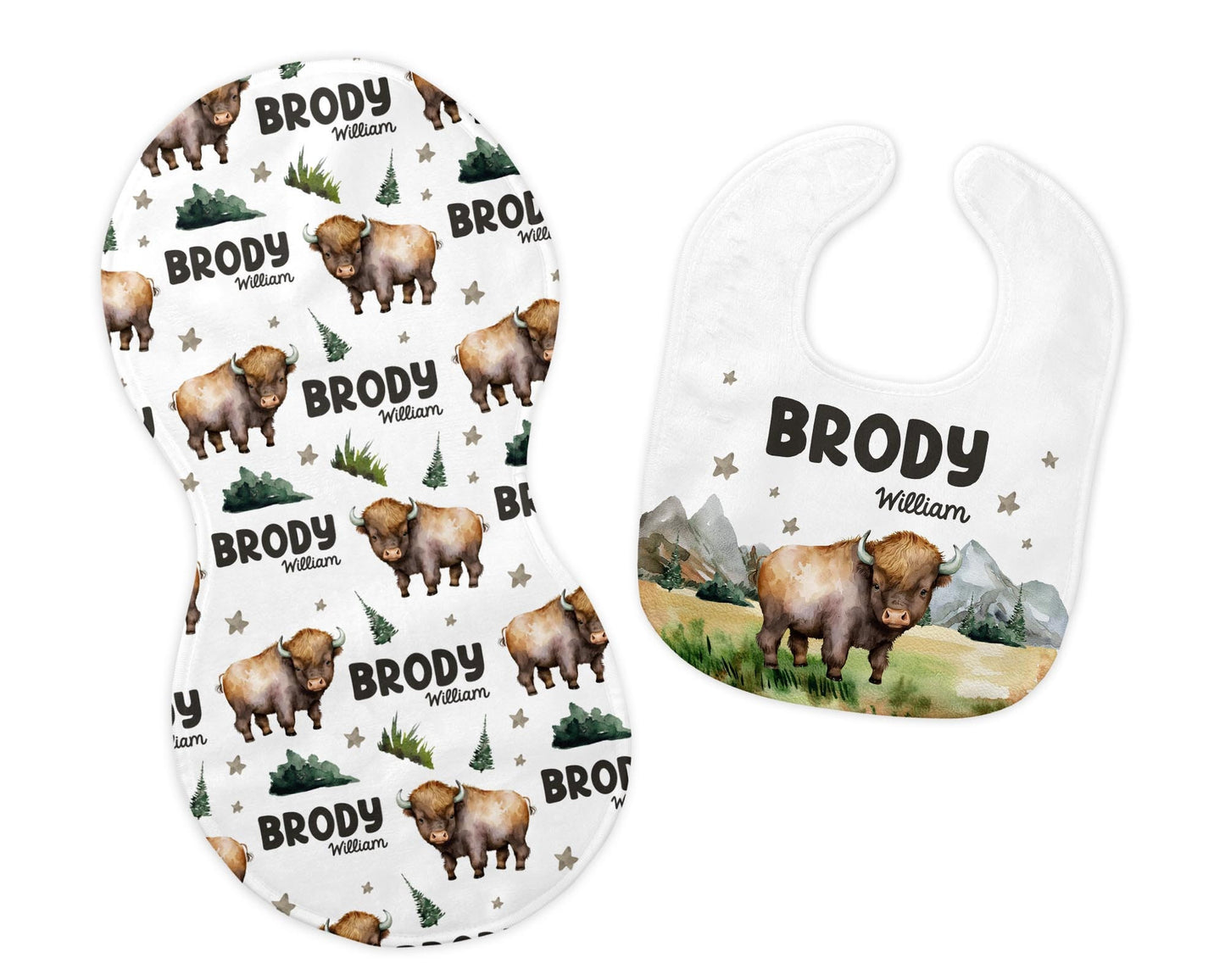 Bison Bib and Burp Cloth Set, M26