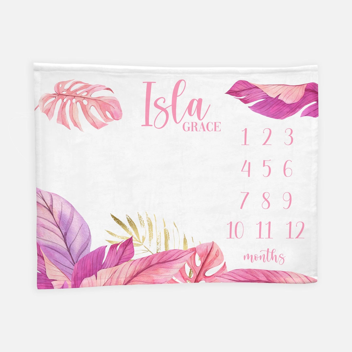 Pink Tropical Palm Milestone Blanket, Girl G56