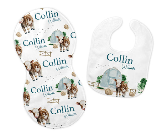 Farm Cow Bib and Burp Cloth Set, C37