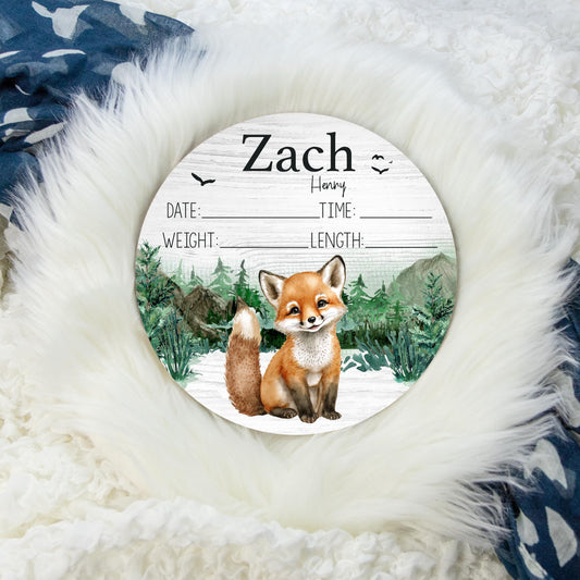 Woodland Fox Birth Stat Sign, Fox Stat Sign W50