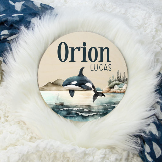 Orca Whale Wood Name Sign, Under The Sea O35