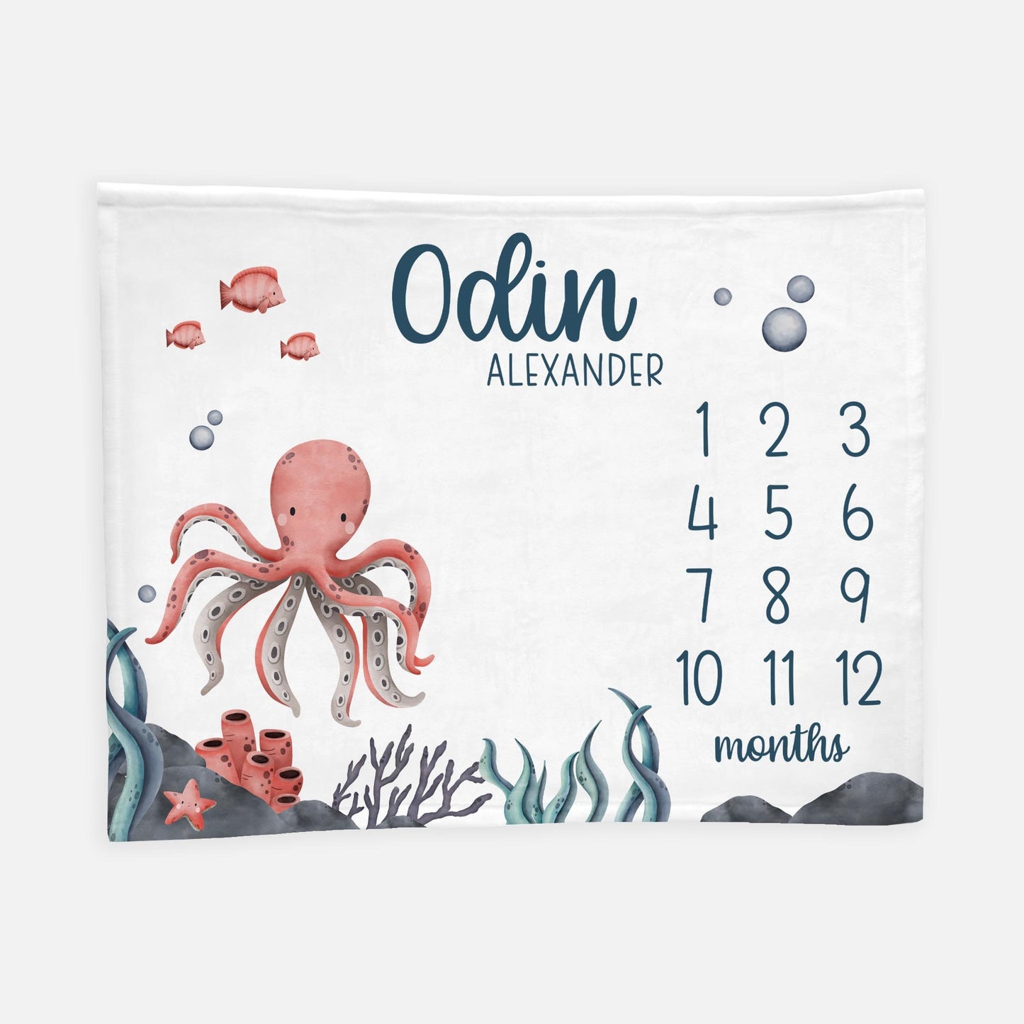 Octopus Baby Milestone Blanket, Wood O38