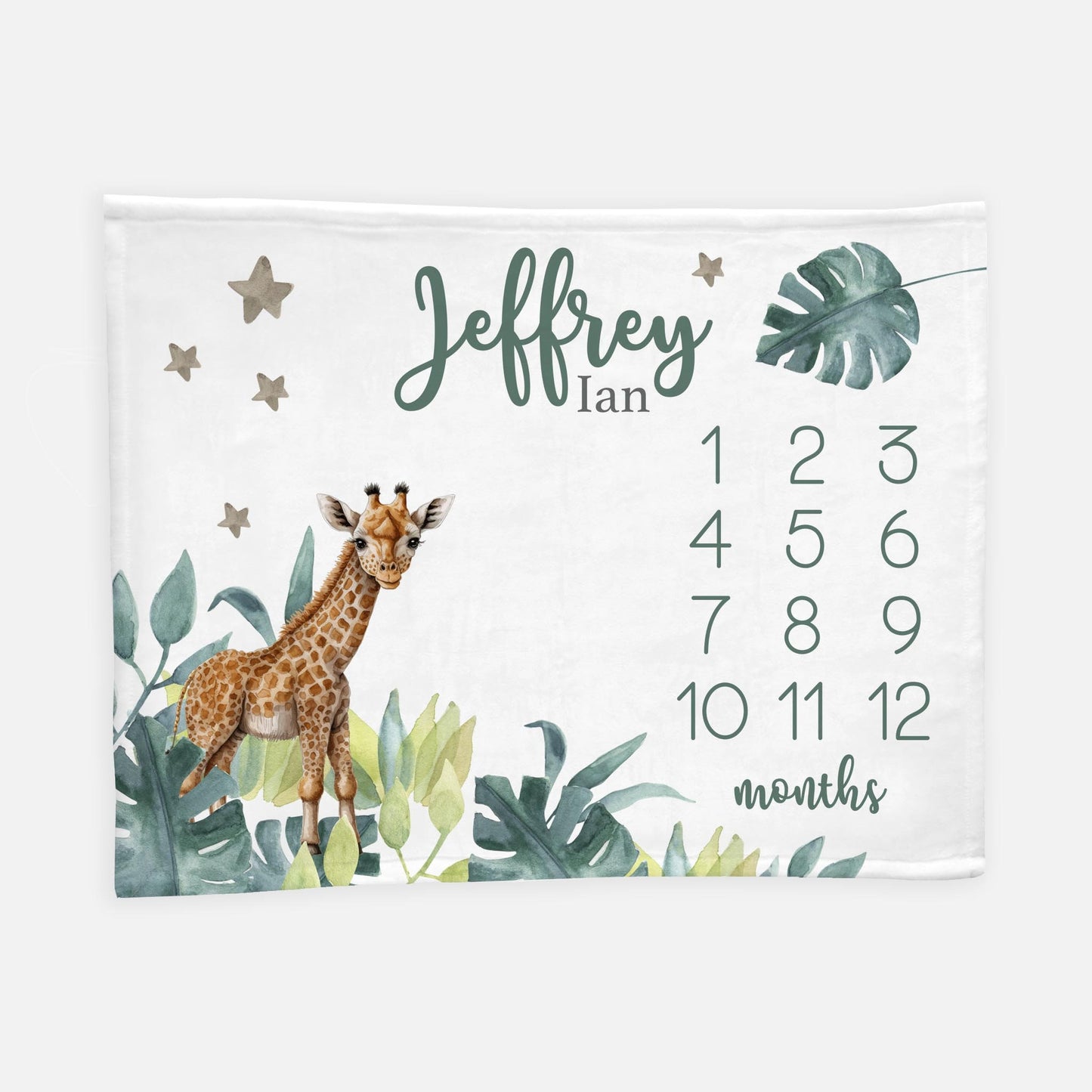 Safari Giraffe Boy Milestone Blanket, Eucalyptus Baby Blanket S58