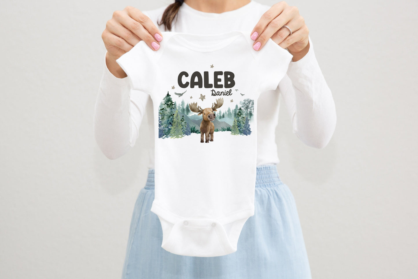 Woodland Moose Baby Bodysuit, Bodysuit, Baby Shower Gift, Pregnancy Reveal Baby Shirt, Baby One Piece, Woodland Moose Baby Outfit W44