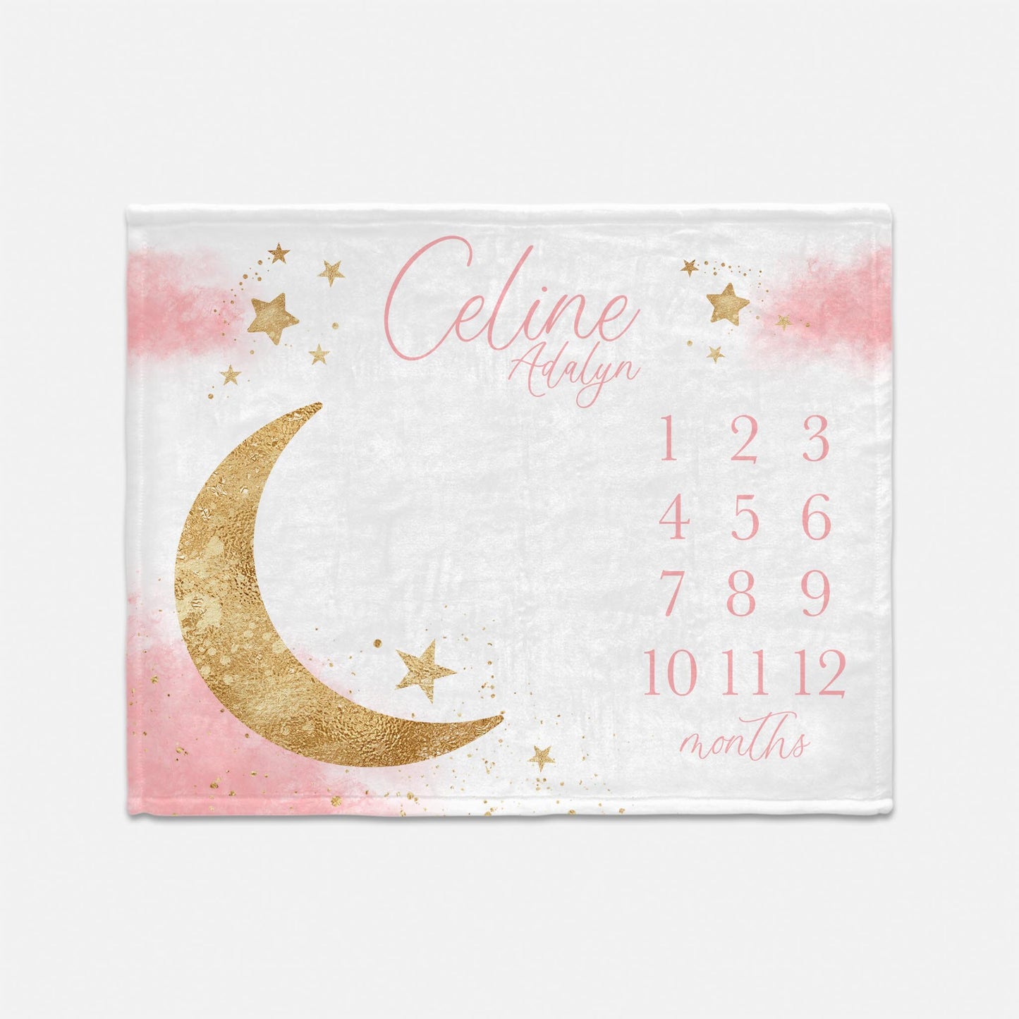 Moon and Stars Baby Milestone Blanket, Luna Pink and Gold T59