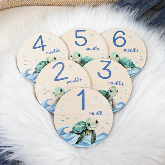 Turtle Milestone Cards, Wood, Under The Sea Nursery Theme O33