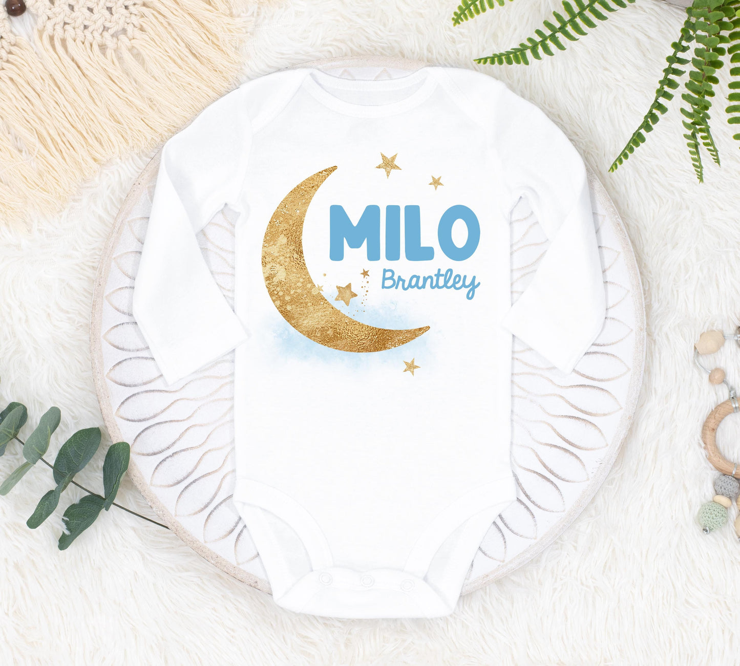 Blue and Gold Moon Baby Bodysuit, T60