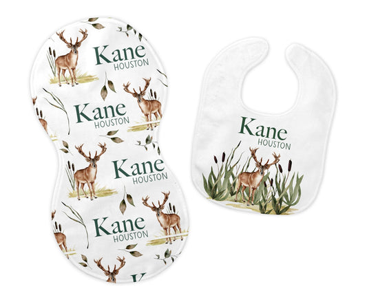 Buck Bib and Burp Cloth Set, W35 W48