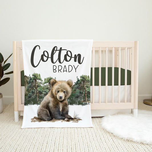 Bear Baby Blanket, Woodland Nursery Decor, W53