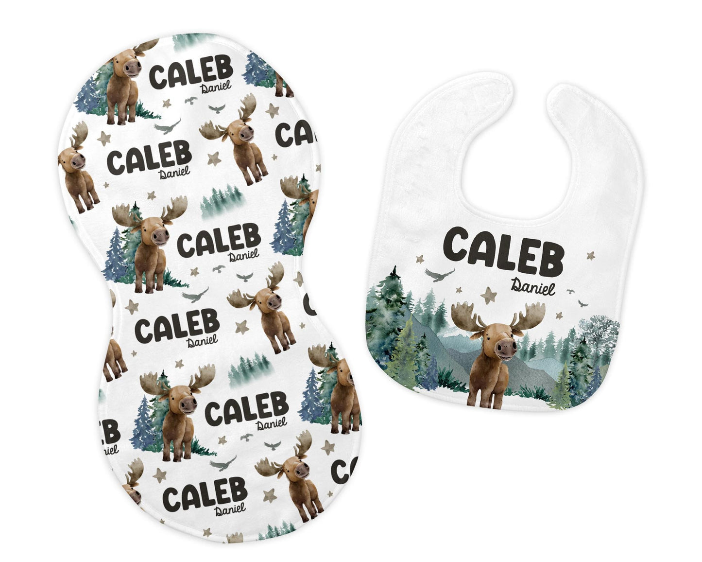 Moose Bib and Burp Cloth Set, W44