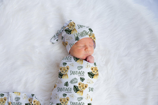 Lion Swaddle Set, Green Palm Leaves Safari S31