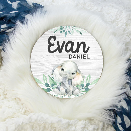 Elephant Round Wood Name Sign, S61