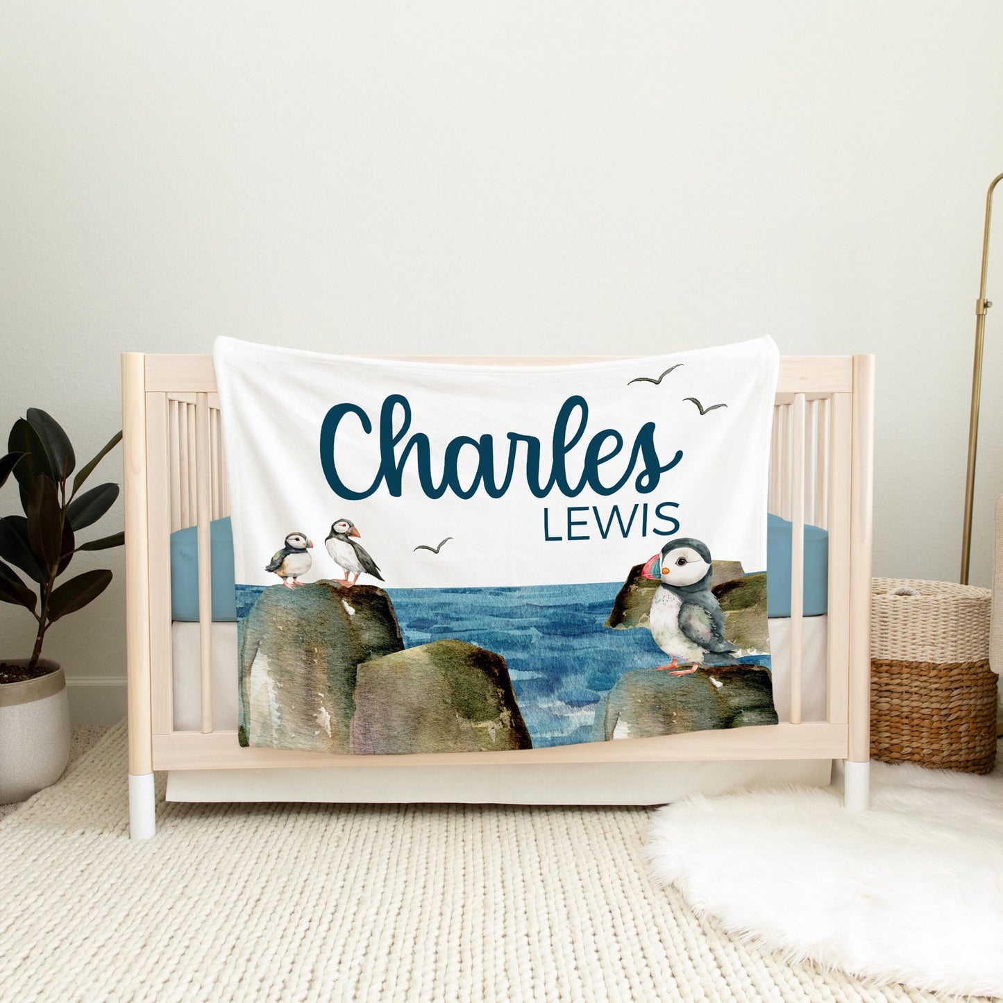 Puffin Personalized Baby Blanket, Under The Sea O37