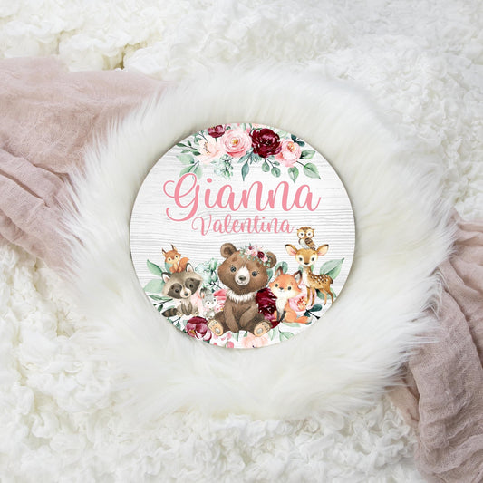 Girl Woodland Round Wood Name Sign, W28