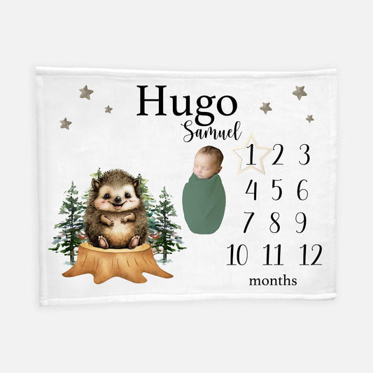 Hedgehog Baby Milestone Blanket, Woodland W55