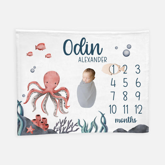 Octopus Baby Milestone Blanket, Wood O38