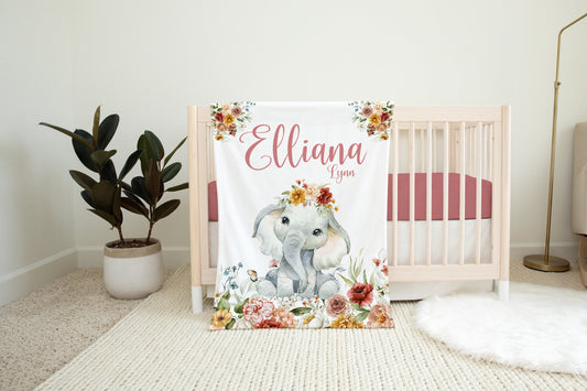 Boho Wild Flower Elephant Baby Blanket S62