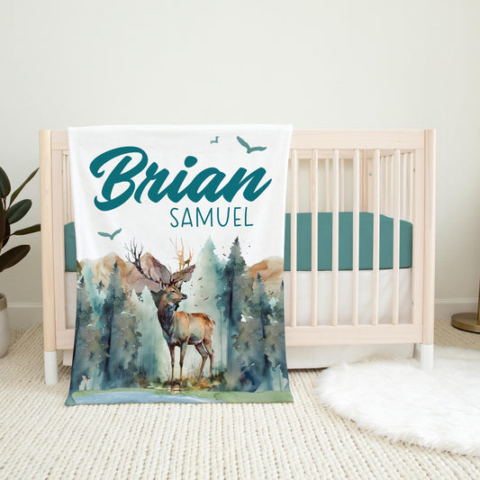 Deer Antlers Personalized Buck Baby Blanket, W52