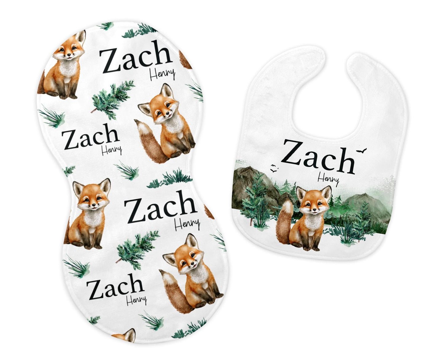 Woodland Fox Bib and Burp Cloth Set, W50