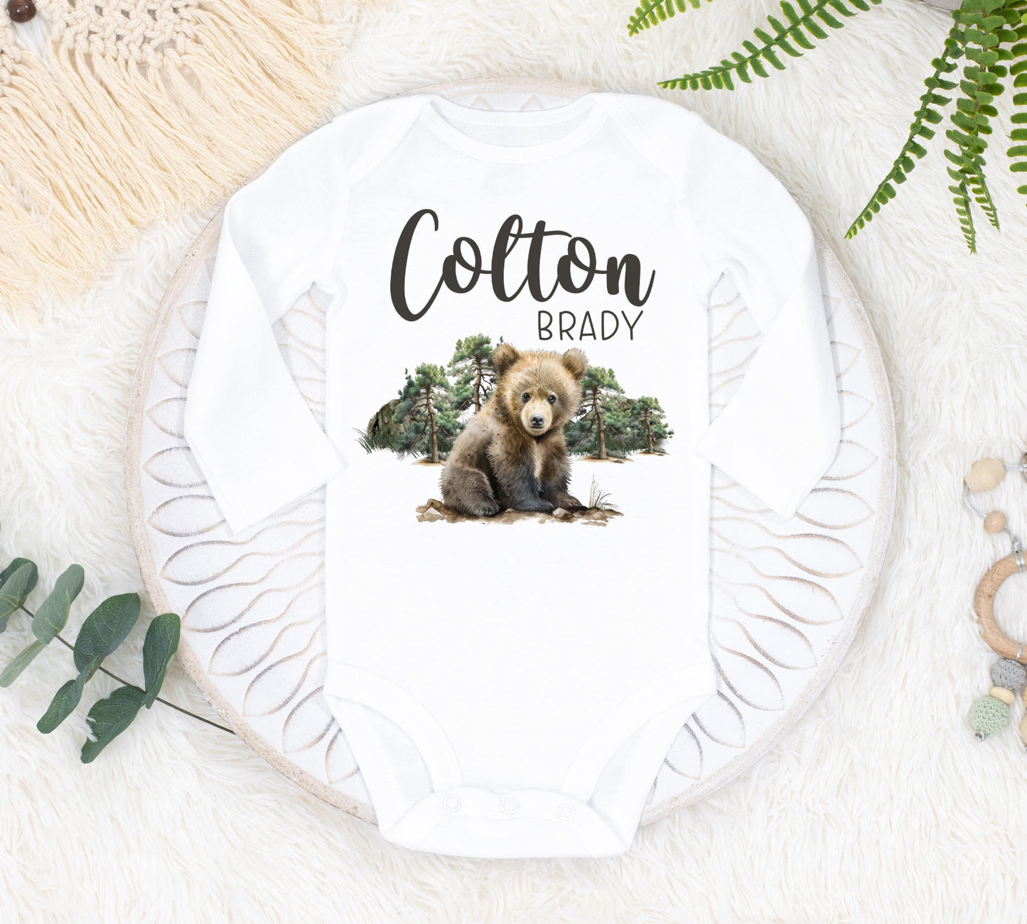 Woodland Baby Bodysuit, Bear Forest Outfit, W53