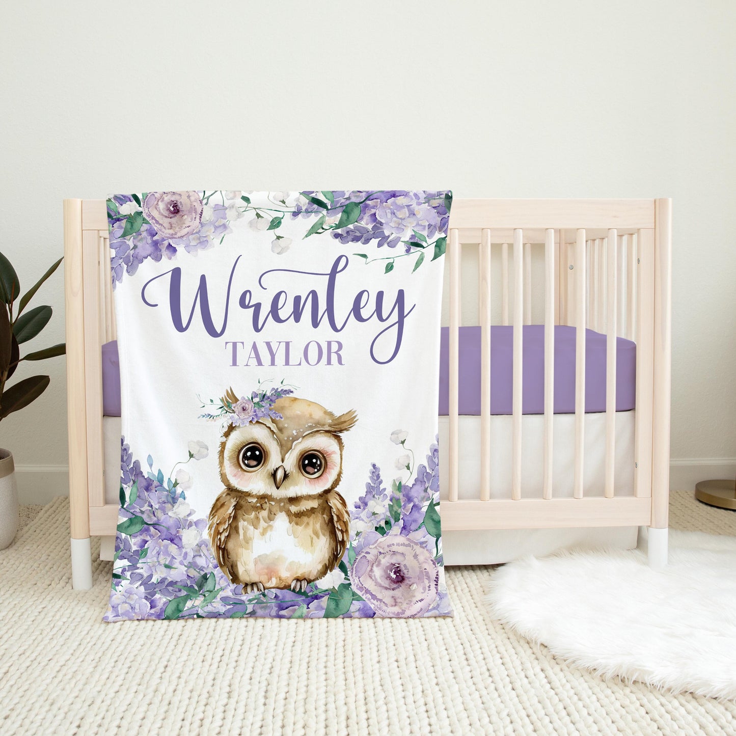 Owl Nursery Baby Blanket, Girl Floral W54