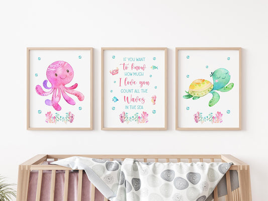 Sea Life Nursery Wall Art Poster, Under The Sea Nursery O5