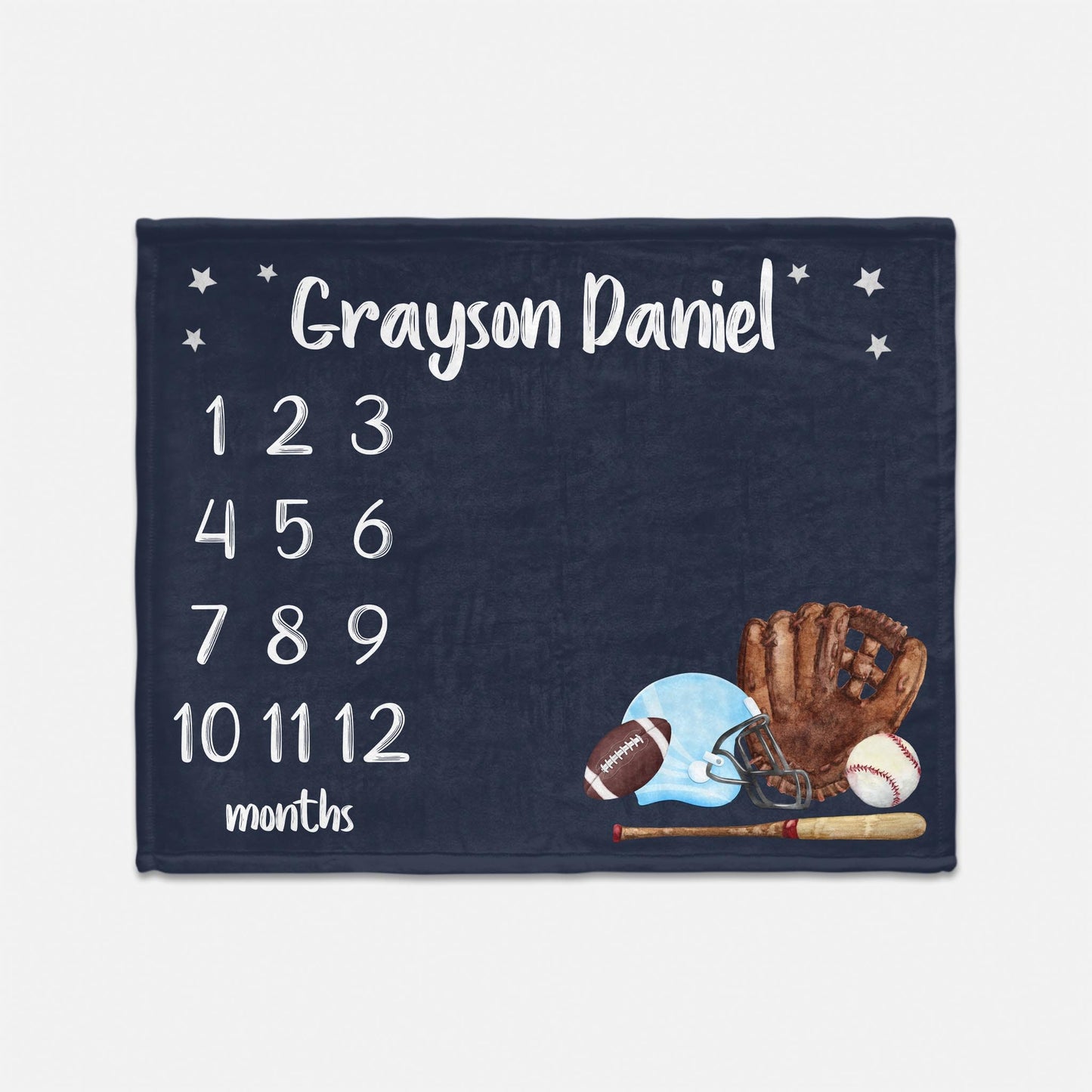 Boy Baseball and Football Milestone Blanket, B1 B43