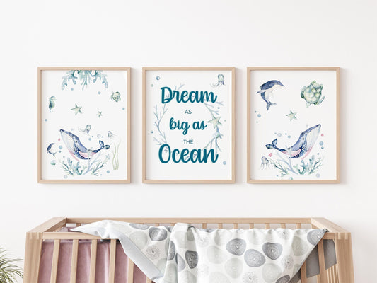 Whale Nursery Wall Art Poster, Under The Sea Nursery O25