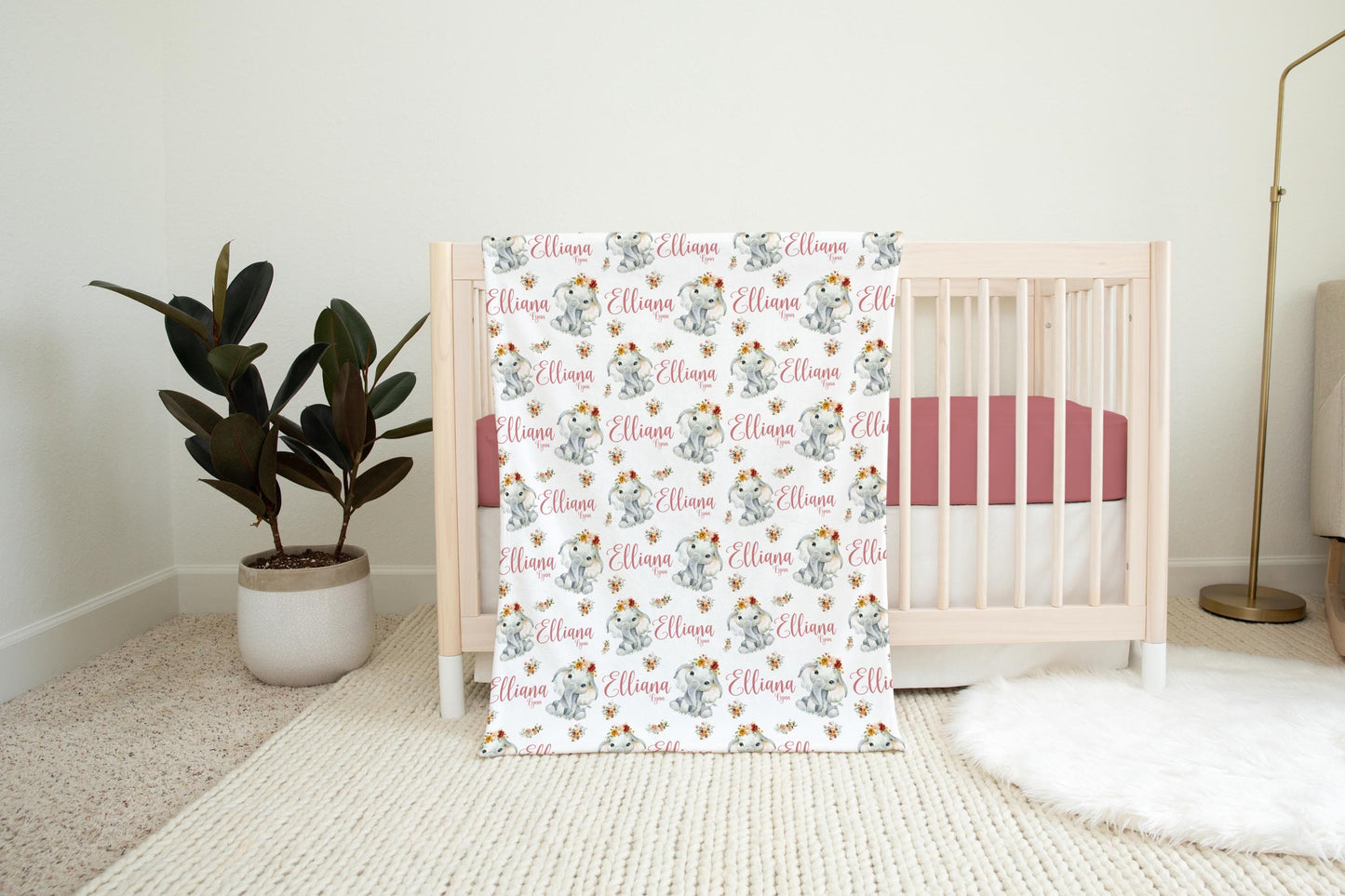 Boho Floral Elephant Swaddle Set, S61