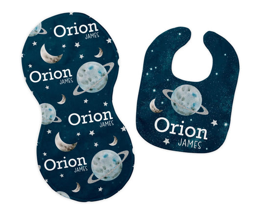 Planets Bib and Burp Cloth Set, Outer Space T58