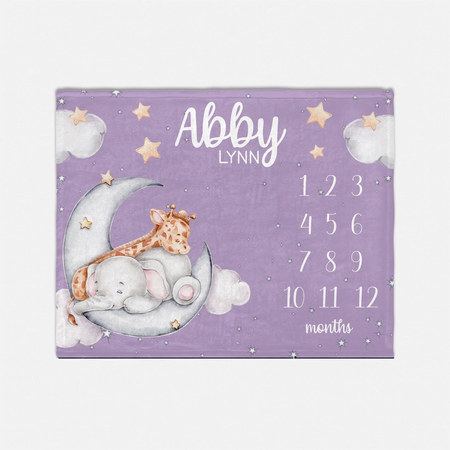 Safari Moon and Stars Baby Milestone Blanket, Giraffe Girl S49