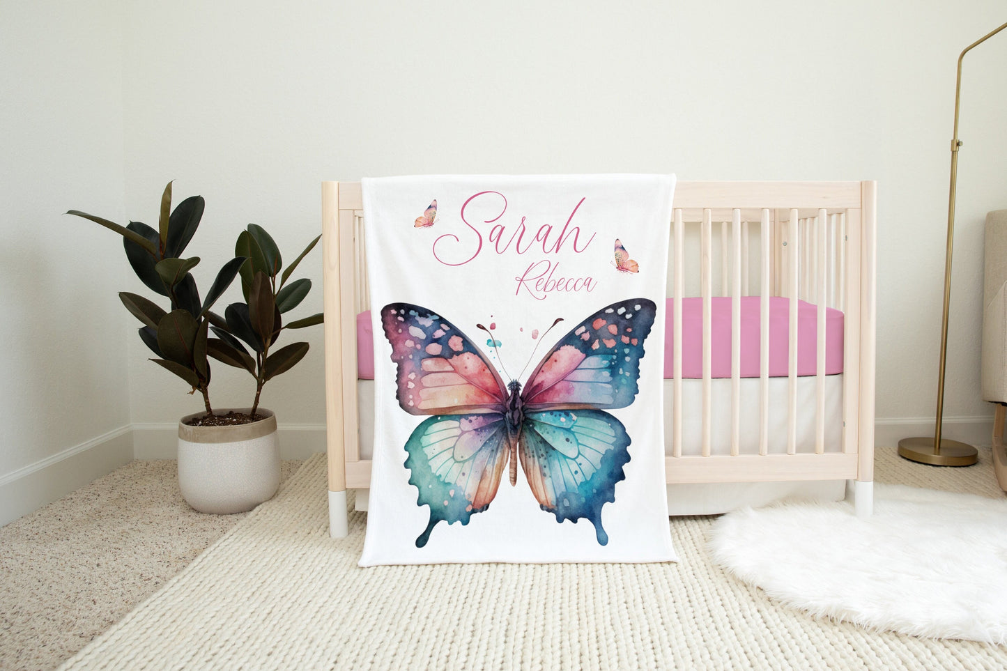 Pastel Butterfly Nursery Baby Blanket, G60