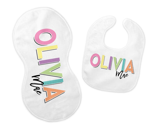 Personalized Bib and Burp Cloth Set