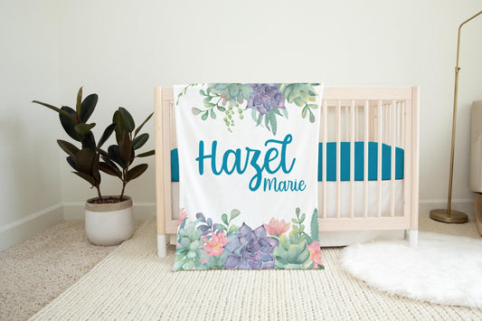 Personalized Succulent Baby Blanket D12