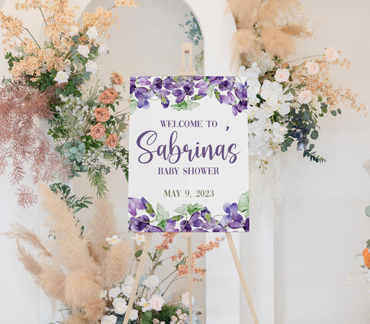 Violets Baby Shower Welcome Sign, F72