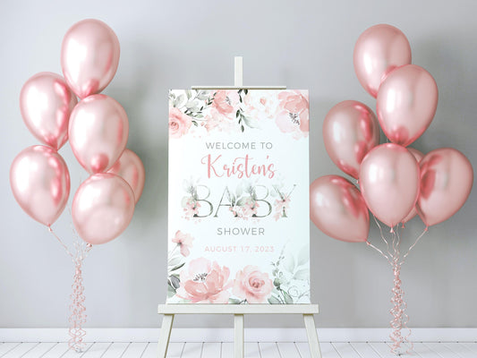 Pink Roses Baby Shower Welcome Sign, F69