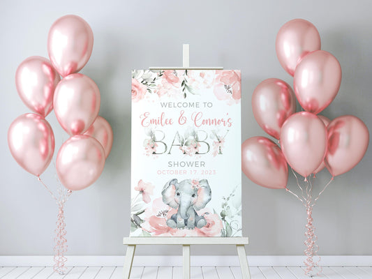 Girl Elephant Baby Shower Welcome Sign, S52