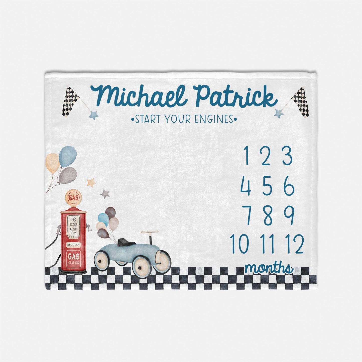 Race Car Baby Milestone Blanket, Vintage Race Car B66