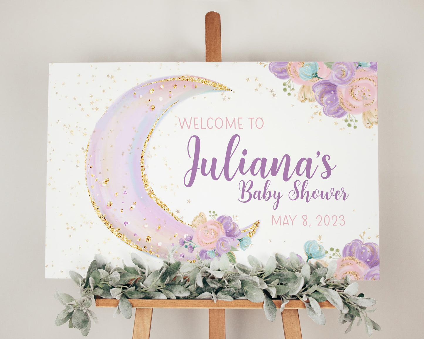 Moon Baby Shower Welcome Sign, Purple Moon, T8