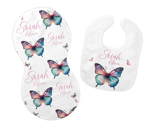 Butterfly Bib and Burp Cloth Set, G60