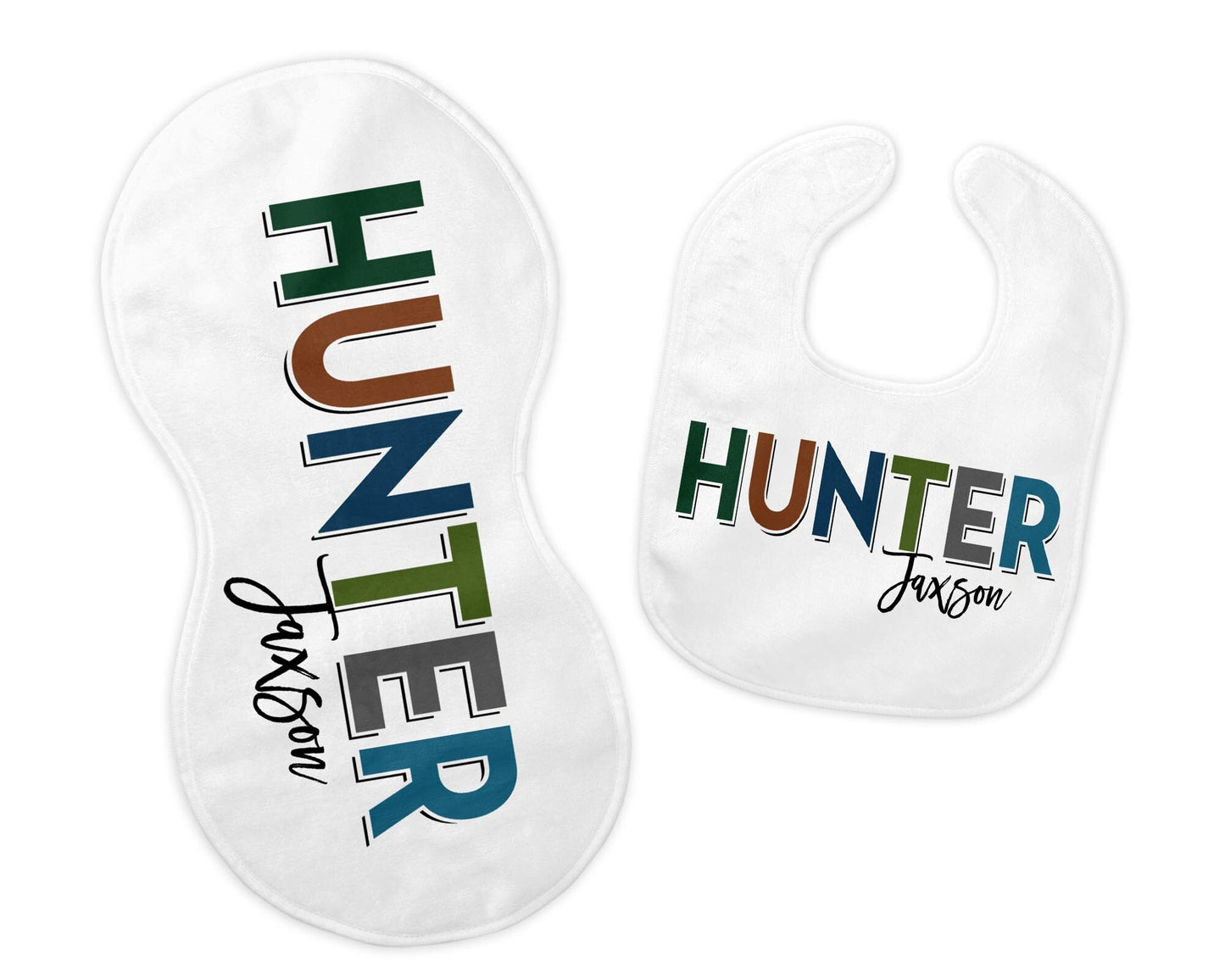 Personalized Bib and Burp Cloth Set, Color Block