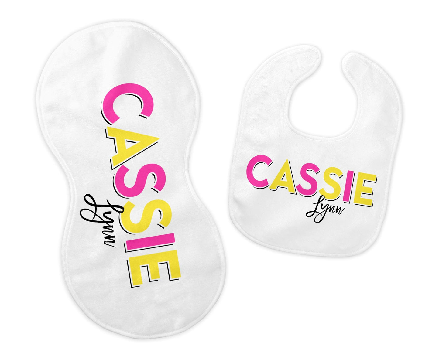 Personalized Bib and Burp Cloth Set, Color Block