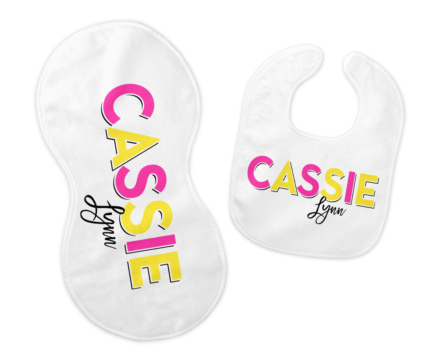 Personalized Bib and Burp Cloth Set, Color Block Name