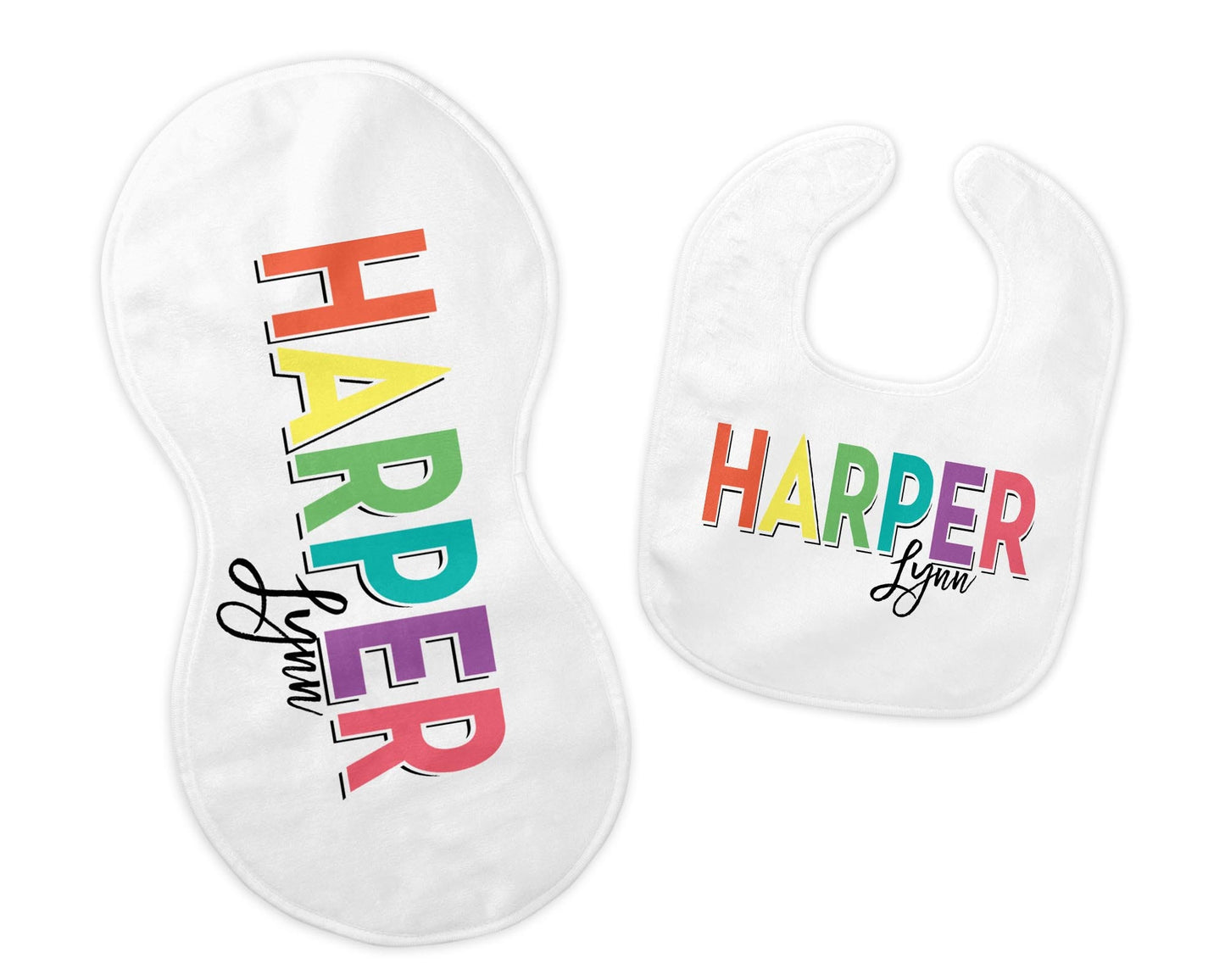 Personalized Bib and Burp Cloth Set, Color Block