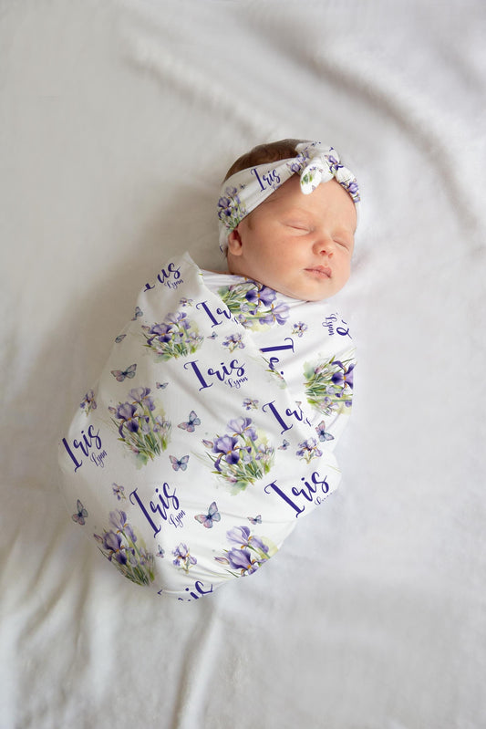 Iris Flowers Swaddle Set, Purple F98