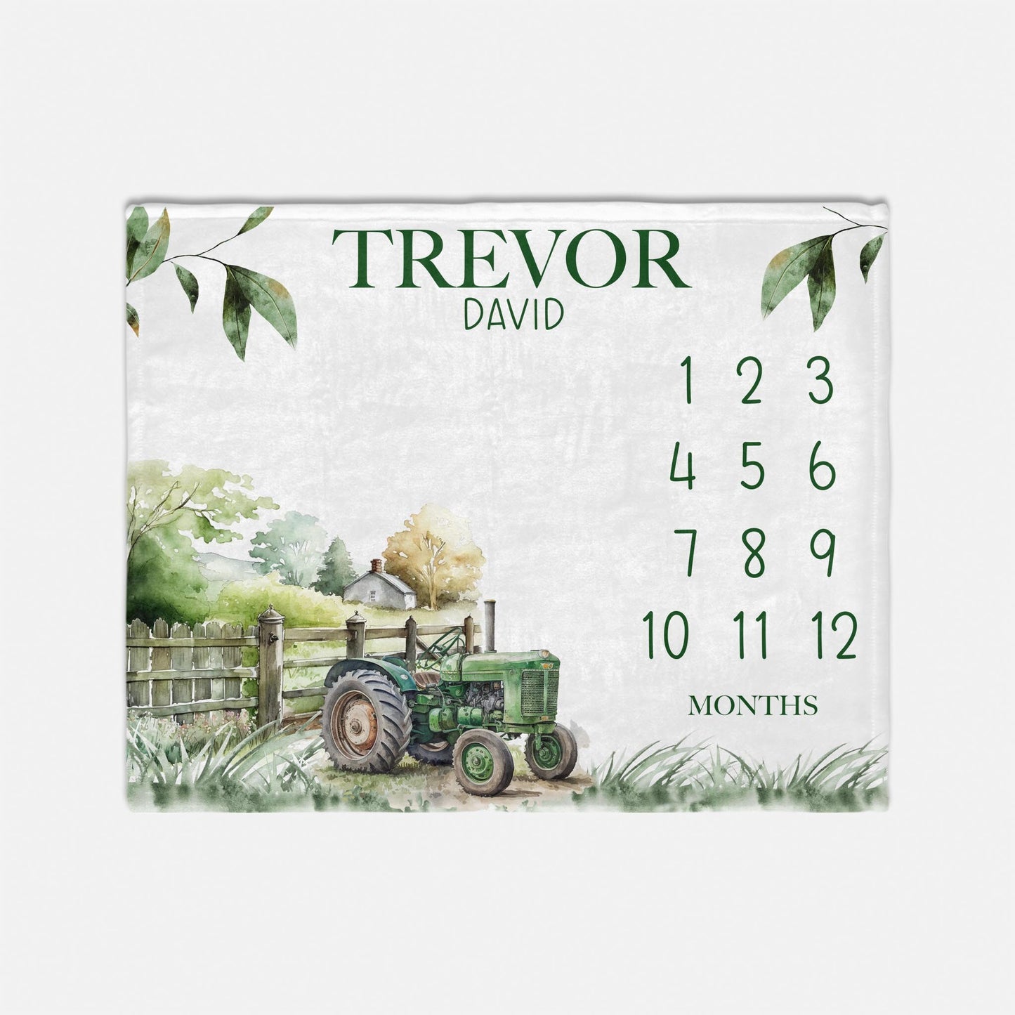 Green Tractor Baby Milestone Blanket, Farm C40