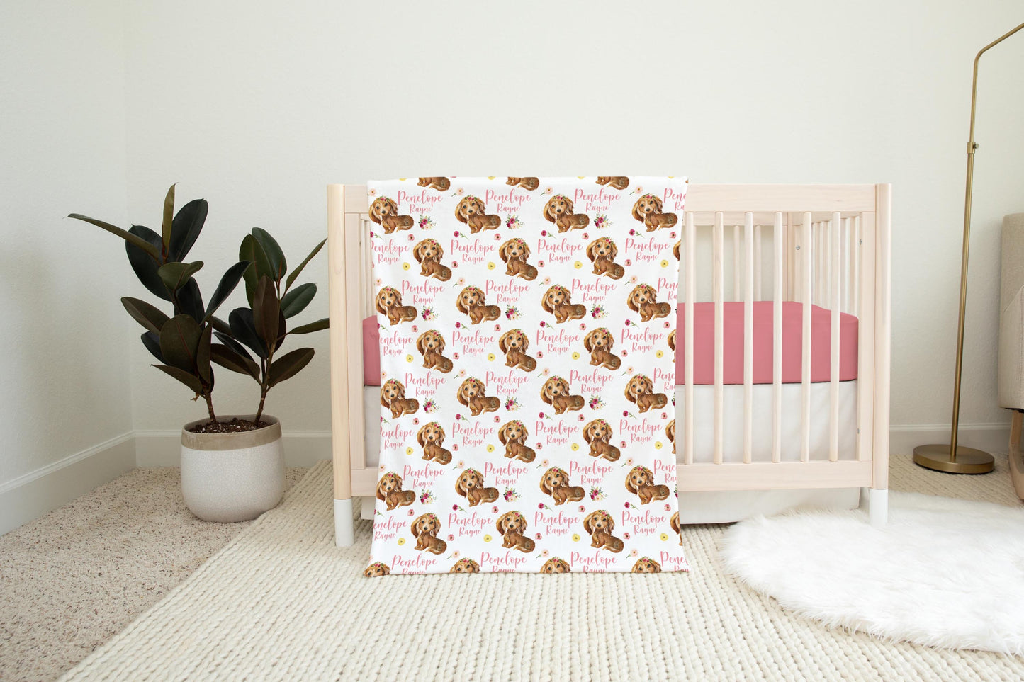 Girl Puppy Swaddle Set, Floral Dachshund G61