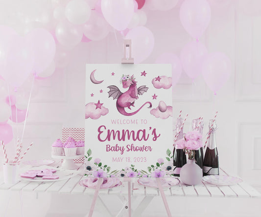 Girl Dragon Baby Shower Welcome Sign, G21