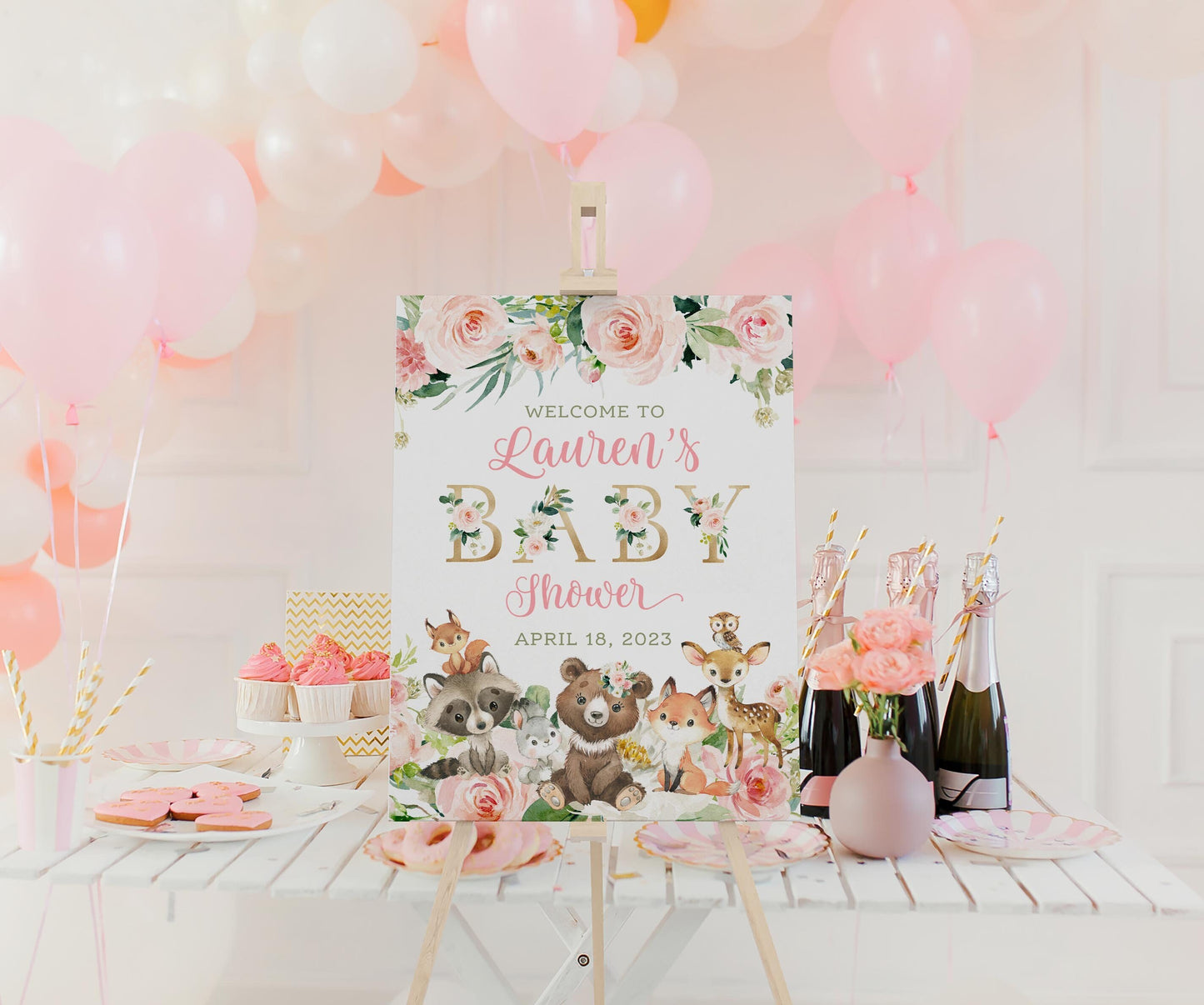 Girl Woodland Baby Shower Welcome Sign, W28