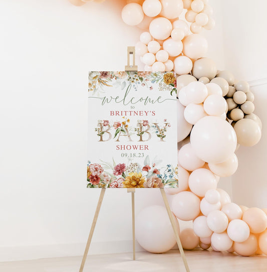 Wild Flower Baby Shower Welcome Sign, Boho F76